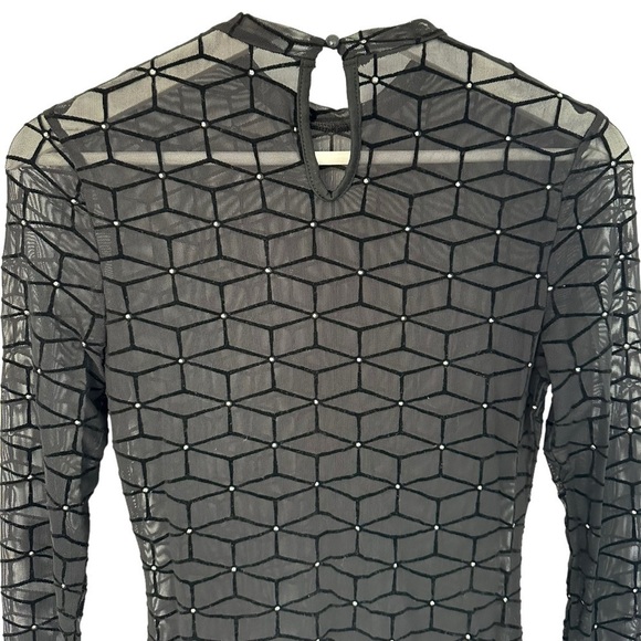 NWOT SHEIN SXY MOCK NECK GLITTER DOT GEO MESH DRESS SHEER BLACK SIZE SMALL - Picture 8 of 12